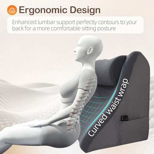 Vekkia 21” Extra-Wide Back Pillow with Adjustable Headrest – 2 in 1 Ergonomic Dual-Layer Wedge Backrest for Sitting or Reclining – Adults on Bed, Sofa & Floor, for Reading, TV & Gaming, Soft Cover