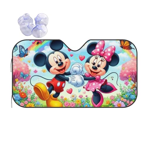 人気ミッキーとミニー キャラクター かわいい 車用サンシェード フロントカバー 日よけ 遮熱 遮光 断熱 防熱 夏用 折りたたみ カーズ 車 サンシェード 車用 日除け フロントサンシェード 軽自動車 簡単取り付け M