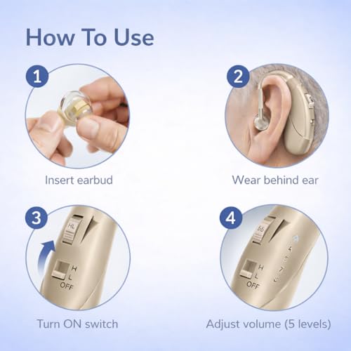 Image of Rechargeable Digital BTE Hearing Aid for Old Age with Type-C Charging for Severe to Profound Hearing Loss - Volume Control | Noise Reduction | Comfort Fit for Adults & Seniors (6 Month Warranty) (Rose Gold, For Single Ear)