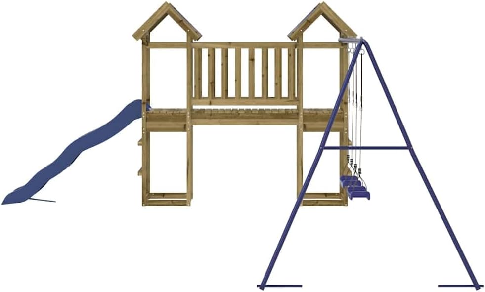 Play Tower, Climbing Frame with Slide Swing, Children's Climbing Tower with Wooden Roof, Play Accessories for Garden, Wooden Playground Solid Pine Wood, Pressure Treated, Model 19
