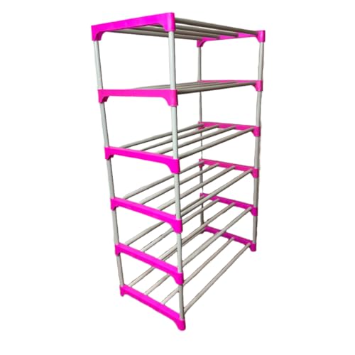 Image of 6 Shelves Layer Modern Simple Home Library, Book Stand Book Shelf with Storage Display Rack Open Bookcase Showcase Stand Book Rack for Study Room (Pink)