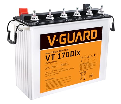 Image of V-Guard VT 170Dlx 155Ah Tubular Inverter Battery |36+24 Months Warranty | Tubular Plate Technology| High Backup Performance|Water Level Indicators|Suitable for Frequent Power Cut Areas