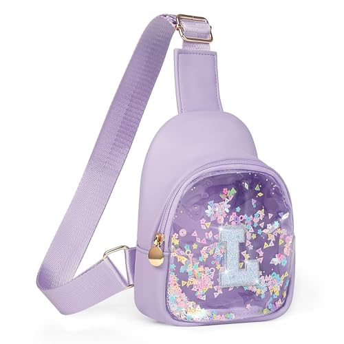 Image of COSHAYSOO Custom Kawaii Toddler Girls Purse Gifts for Daughter Granddaughter Birthday Enrollment Graduation Party Favors, Little Girl Sling Bag Kids Clear Crossbody Chest Pouch Initial Letter L