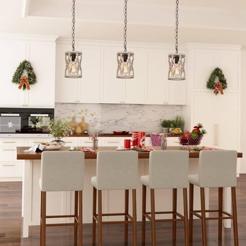 Image of KSANA Wood Pendant Light, Farmhouse Rustic Cage Lantern Hanging Light Fixture for Kitchen Island, Foyer, Hallway, Bedroom and Entryway