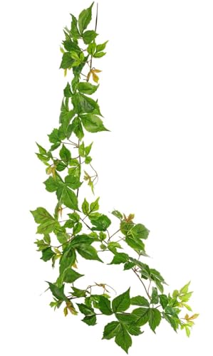 artplants.de Guirlande décorative à Trois Pointes de Vigne Vierge Sastra, Collection Eco, Vert-Orange, 160 cm - Guirlande de Vigne Artificielle