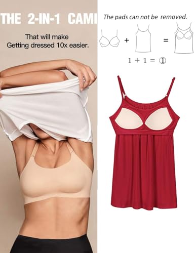 Image of Camisoles for Women with Built in Bra Adjustable Strap Tank Tops Cami Sleeveless Summer Tops for Workout Sleeping Traveling