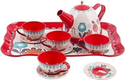 Children’s Tin Tea Set Toy – Pretend Play Tea Party Set with Teapot, Cups, Saucers & Tray | Kids Role Play Kitchen Toy for Girls & Boys | Birthday Gift Set (Multicolor)-image-43