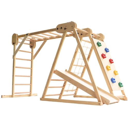 Image of Curious Cub Foldable Jungle Gym for Kids Indoor | Jungle Gym for Kids with Slide,Net Climbing,Rock Climbing, Hanging Bars & Ladder | 5 in 1 Kid Home Play Set | Montessori Toys 1.5 to 7 Years