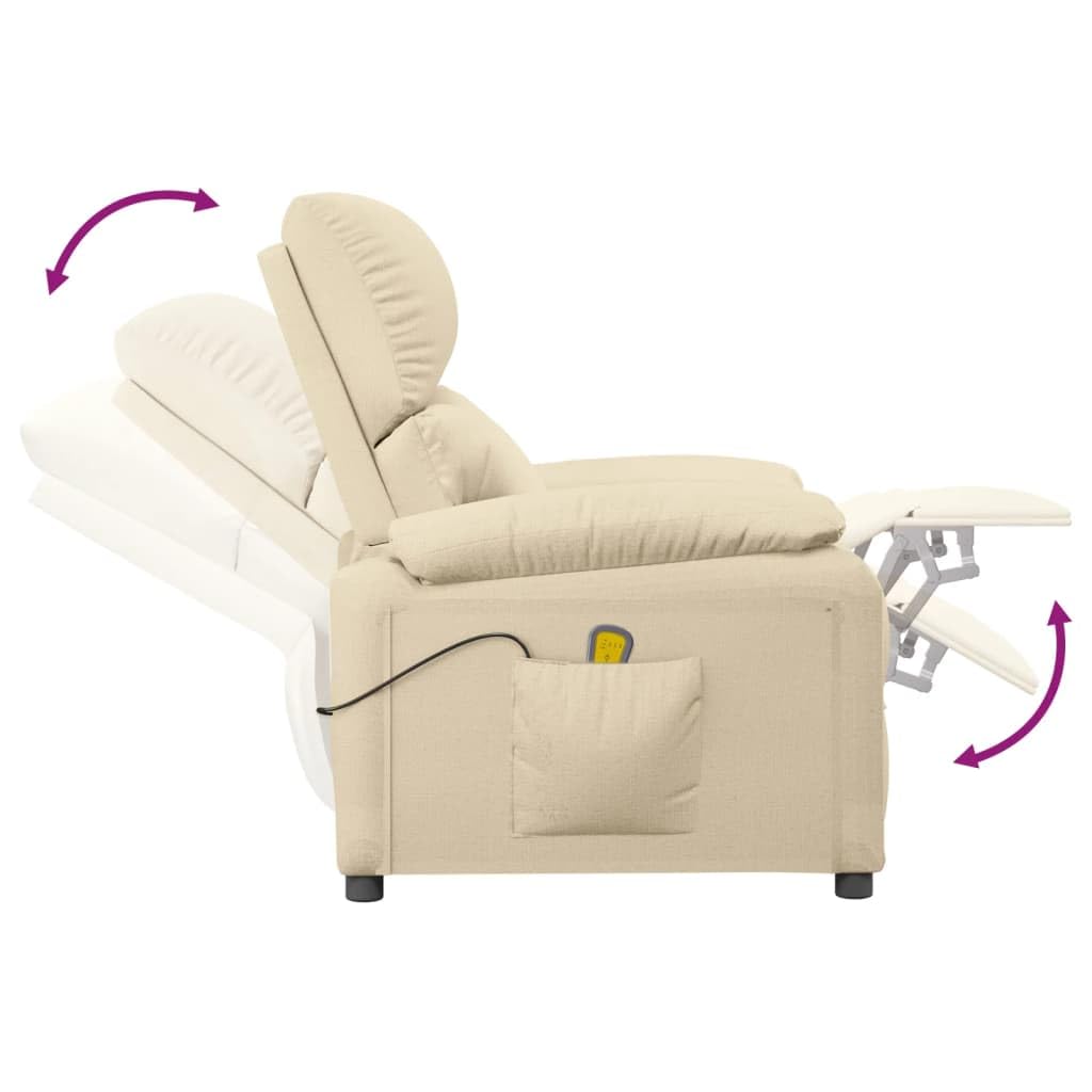 Poltrona massaggiante in tessuto color crema, con 6 punti di massaggio, funzione reclinabile manuale, funzionamento USB, schienale regolabile e poggiapiedi, per soggiorno, ufficio, camera da