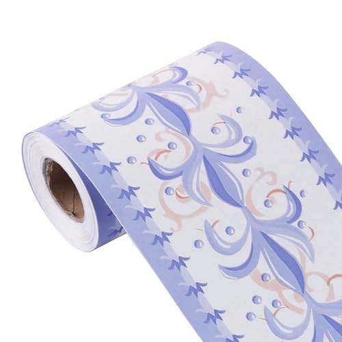 Cenefa de papel de pared autoadhesiva Sourcingmap con diseño de flores azul y blanco 2