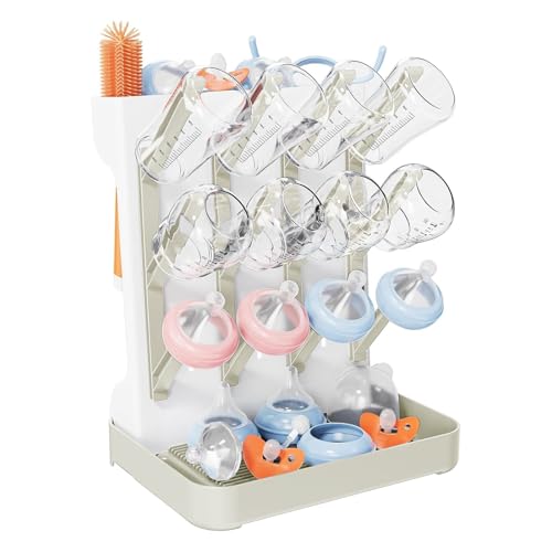 GOURDBRO Escurre Biberones, Soporte Vertical para Seca Biberones Que Ahorra Espacio, Escurridor Biberone para Limpieza de Piezas de Bomba (Beige)