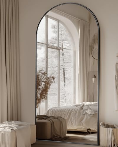 Suidia Full Length Mirror, 71"x28" Floor Mirror Freestanding, Arched Floor Standing Mirror Full Body Mirror with Stand for Bedroom, Hanging Mounted Mirror for Living Room Cloakroom, Black