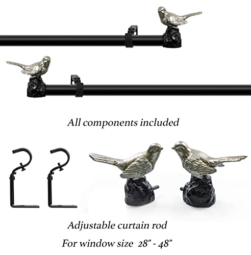 Meriville 1-Inch Diameter Single Window Treatment Curtain Rod, Pewter Bird Finials, 28-Inch To 48-Inch Black Rod #TOP3