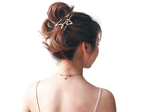 Heart-shaped or Stars Metal Hair Clips Claw Jaw with Teeth Comb Strong Grip for Long Hair,Hair Stylish,French twist,Wedding (Stars, Gold)