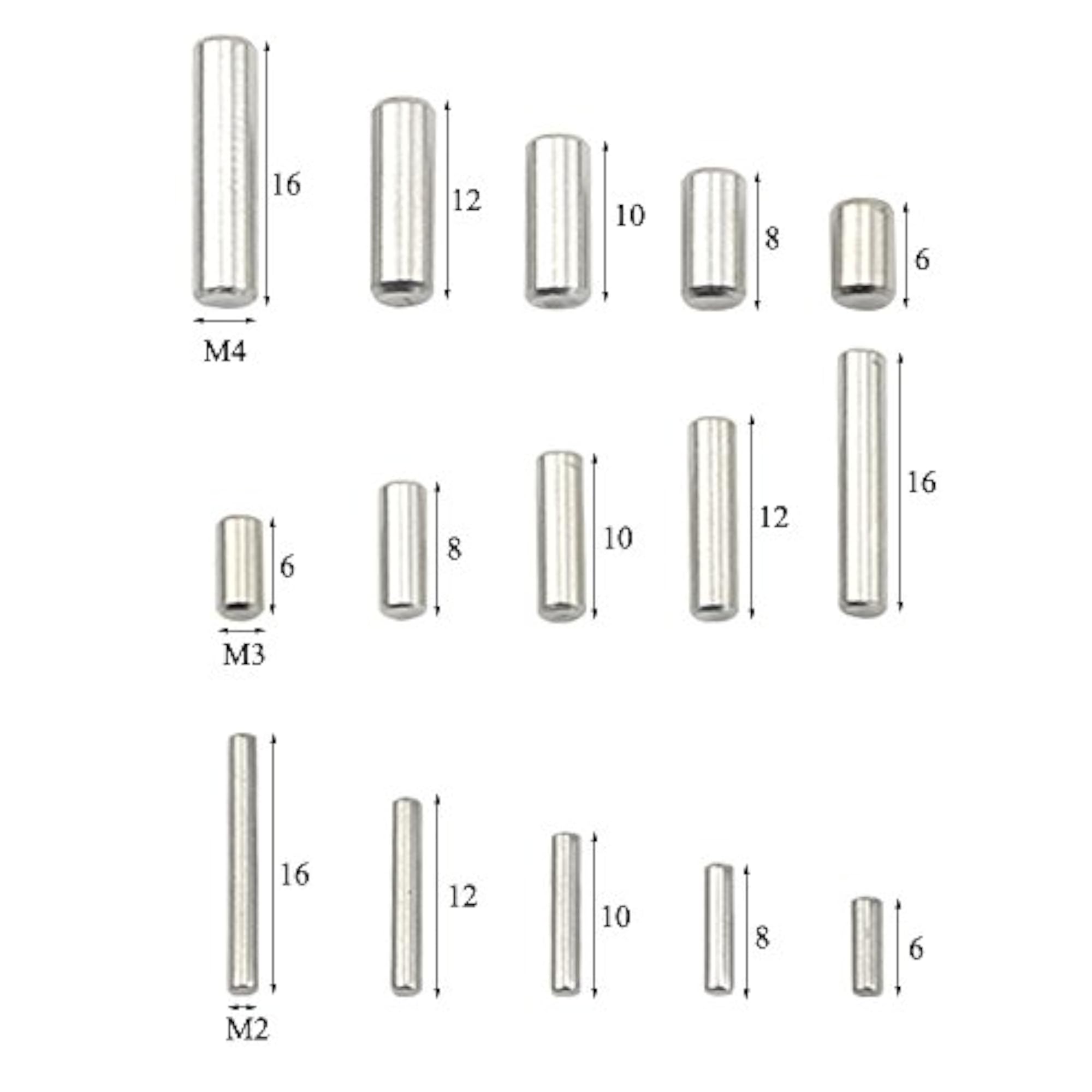 225Pcs 15 Kinds M2 M3 M4 304 Stainless Steel Dowel Pins Assortment Kit