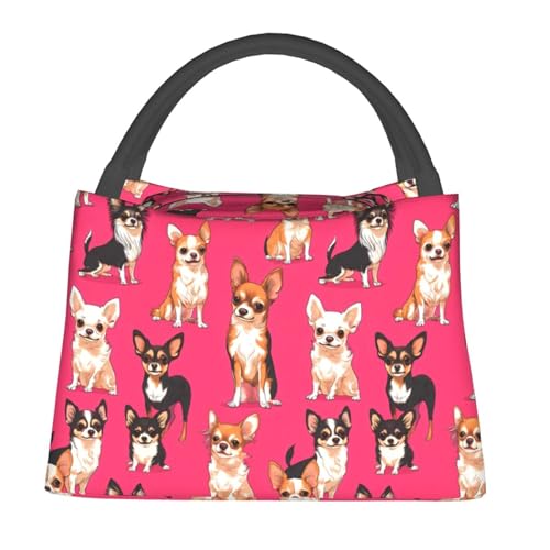ainori Chihuahua Insulated Lunch Box for Kids Adults Pet Lovers,Reusable Tote Bag with Playful Dog,Portable Lunchbox Handbag,Makeup Bags Organizer Gifts for Work Office Travel Picnic,11x6.3x6.7in