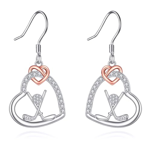 Golf Heart Dangle Earrings 925 Sterling Silver GolfBall Earrings Jewelry Player Birthday Gifts Christmas Gifts for Women Golf Lovers