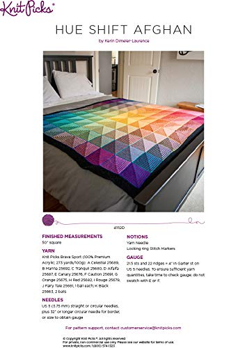 Knit Picks Hue Shift Blanket Knitting Pattern Project Complete Kit (Rainbow) - Includes Tote Bag, Circular Knitting Needles, 12 Skeins Of Sport Weight Yarn, Stitch Markers, And Tapestry Needles #TOP6