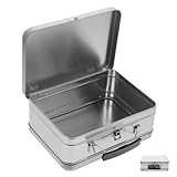 GRIRIW Fiambrera Metálica Vintage de Hojalata con Asa y Cierre Seguro, Caja de Almuerzo Compacta de 75 Mm de Alto Color Plata, Recipiente para Ensaladas y Almacenamiento de Alimentos