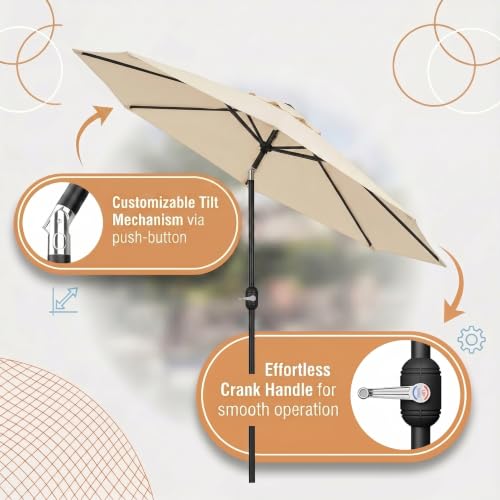 Image of Greesum 9FT Outdoor Patio Umbrella, Table Umbrella for Yard, Market, Heavy-Duty Waterproof Pool Umbrella with 8 Sturdy Ribs, UV Protection for Beach, Deck, Garden, Backyard