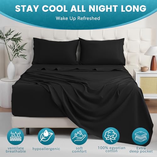 Bedlifes California King Sheet Set, Extra Deep Pocket 18-24 Inches, 1000Thread Count 100% Egyptian Cotton, Soft and Breathable 4-Piece,Black