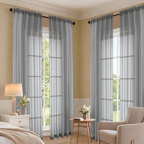 Image of OVZME Charcoal Grey Bedroom Curtains 2 Panel Sets 90 Inch Length, 59 Inch Extra Wide Light Filtering Light Weight Soft Window Treatment Panels for Study Room Living Room Guest Room, 59Wx90L Inches