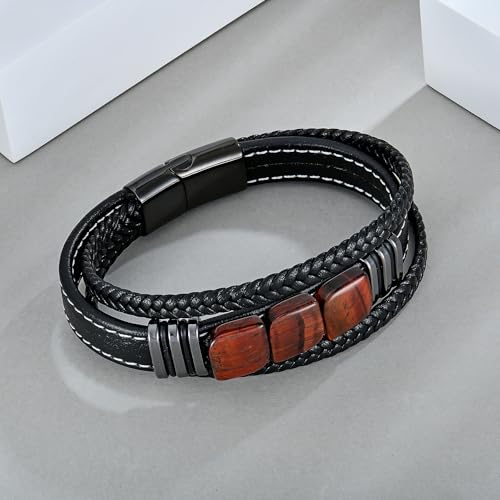 STARCHENIE Multi Strand Bracelet for Men Square Authentic Tiger Eye Black Braided Leather Mens Bracelet and Stainless Steel Buckle4