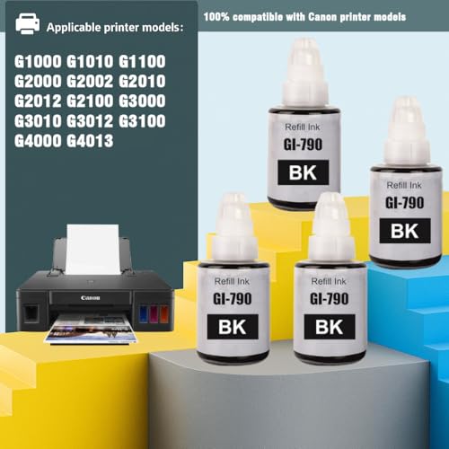 Image of KOSH Refill Ink Compatible for Canon G Series G1000 G1010 G2000 G2002 G2010 G2012 G3000 Printers (4, Black Pack of 4)