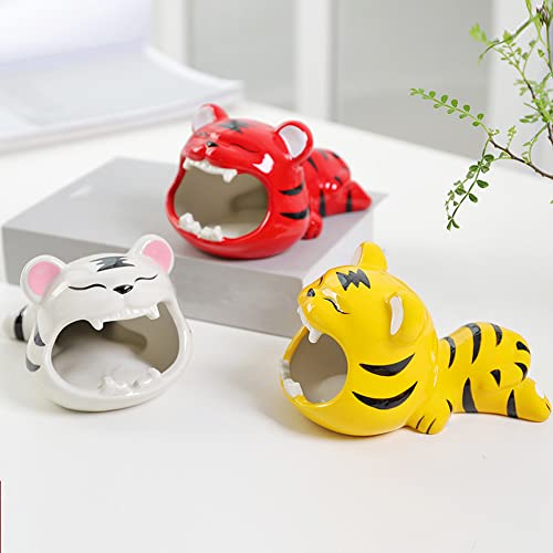 Cute Animal Ashtray, Zcargel Funny Creative Big Mouth Tiger Shaped Ceramic Car Ashtray Portable Mini Garbage Container Ornaments Cartoon Tiger Ashtray Universal Fit For Car Home Office #TOP4