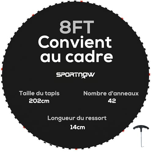 SPORTNOW Tapis de Rechange pour Trampoline Tapis de Saut de Remplacement, Compatible Trampoline Ø 2,4 m et Ressorts de 14 cm, avec Outil de Traction à...