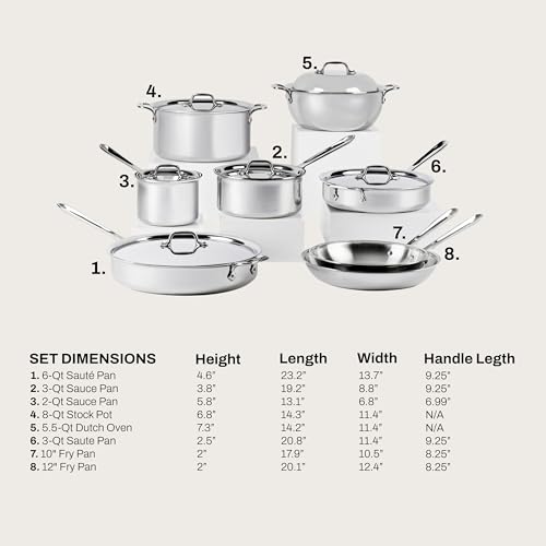 Image of All-Clad D3 3-Ply Stainless Steel Cookware Set 14 Piece Induction Oven Broiler Safe 600F Pots and Pans Silver