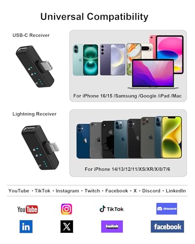 mini microphone for iphone android wireless mic with 40h battery noise cancellation 48khz 16-bit 164ft range magnetic amp clip on lavalier microphone for video recording youtube tiktok vlogging