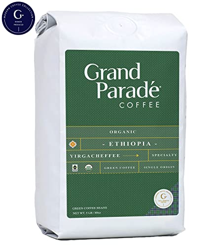 Grand Parade Coffee, 5 Lbs Organic Unroasted Green Coffee Beans - Ethiopian Yirgacheffe Natural Grade 1 - Women Produced Single Origin - Low Acid #TOP6