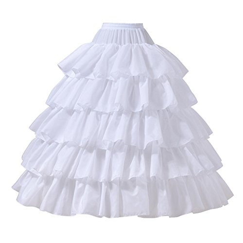 AW BRIDAL Ball Gown Petticoat Skirt Floor Length Wedding Petticoat White Crinoline Underskirt with 4 Detachable Hoops, Medium