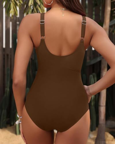 Image of Tempt Me Women One Piece Swimsuits Tummy Control Cutout Bathing Suits Ruched V Neck Twist Front Swimwear