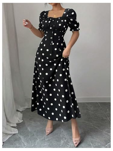Image of Floerns Women's Floral Short Puff Sleeve Milkmaid Dress Boho A Line Long Dresses