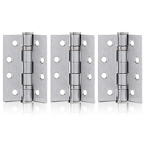 XFORT 4 Inch (100mm) Satin Chrome Ball Bearing Hinges, Steel Door Hinge for Wooden Doors (1.5 Pairs)
