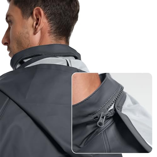 Image of Men's Workwear 3-Piece Waterproof PU Rain Suit Set | Hooded Jacket & Bib Pants, Sealed Seams, Storm Flap, Adjustable Suspenders, Flap Pockets, Outdoor Work, Fishing, Farming