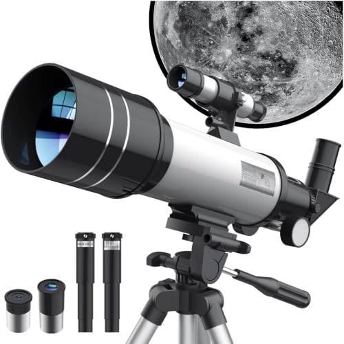 Télescope Astronomique 70/400 pour Enfants, Adultes et Débutants, Télescope Réfracteur avec Ouverture de 70 mm et Focale de 400 mm, Optique Entièrement Multicouche, Trépied et Adaptateur Smartphone, B