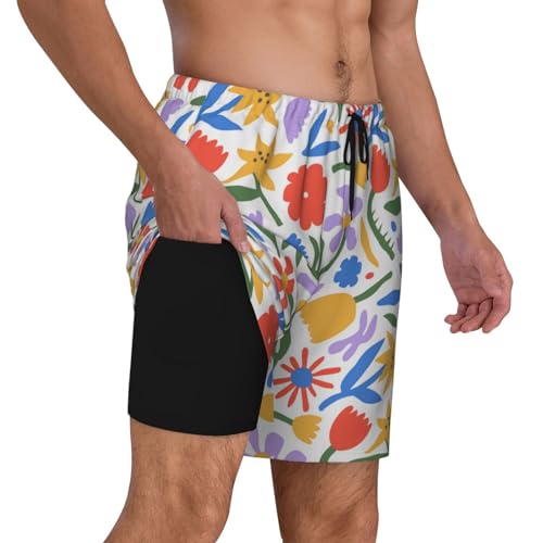 Floral Doodle Funny Men's Swim Trunks Board Shorts Quick Dry-3