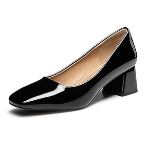 Heel The World Women’s Pumps,Low Chunky Block Heels,Square Toe Patent Women Dress Shoes for Party Office
