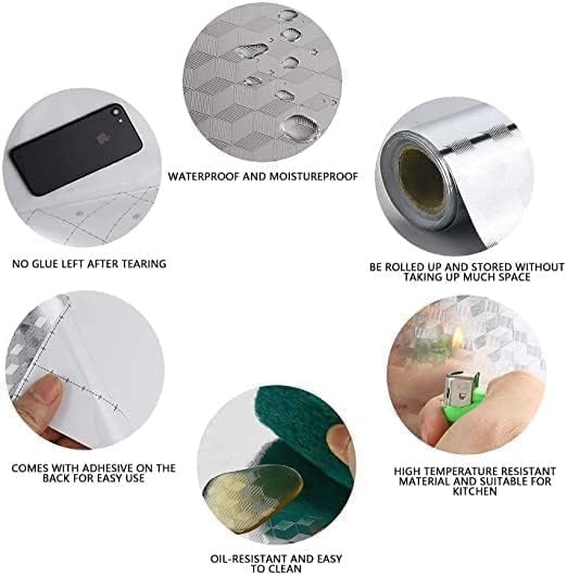 Image of Hotegxa Self-Adhesive Kitchen Wallpaper, PVC 3D Wall Sticker Oil Proof & Waterproof, Kitchen Backsplash Silver Stickers Wallpaper for Hotel /Living Room, Bedroom & Cafe Walls - 60cm x 200cm (Pack of 2)