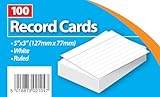 Record Cards, White, 5X3 inch(127mm x 77mm), Lined with Headline, 100-Pack