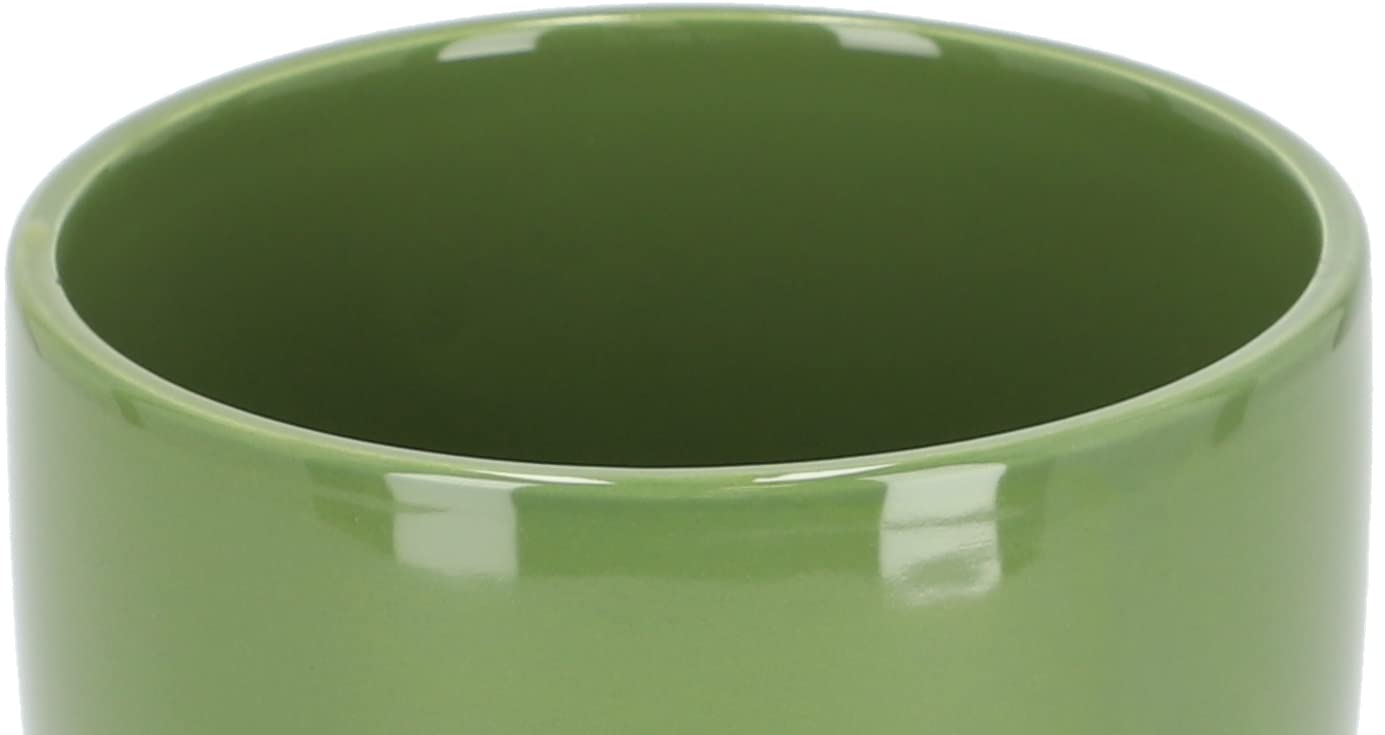KOTARBAU® Macetero con Plato de Ceramica esmaltada, 20 cm, Maceta para Interiores y Exteriores, Tiesto Decorativo para Plantas, Verde, con Plato y Orificio de Drenaje