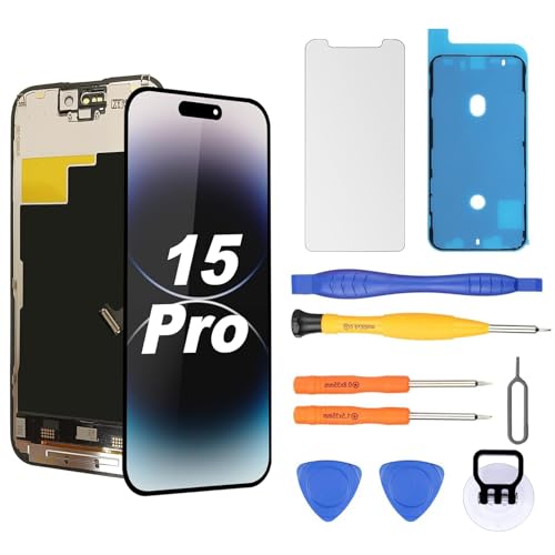OLED Screen for iPhone 15 Pro Screen Replacement [Soft OLED NOT Hard LCD] 3D Touch Display Full HD Digitizer Assembly with Repair Tools Kit Waterproof Adhesive Screen Protector