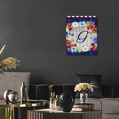 Toile murale lettre G au style drapeau américain et fleurs