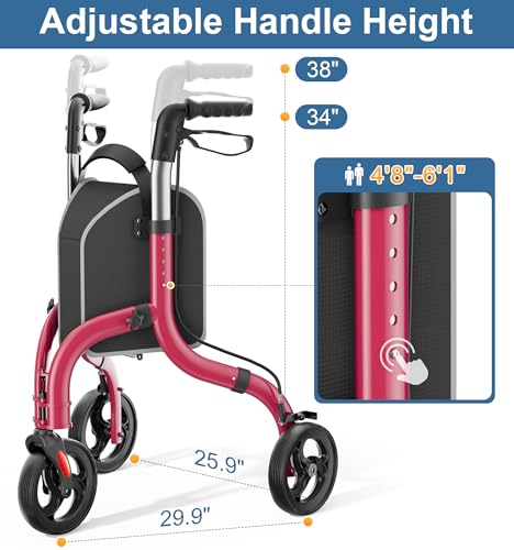 Image of HOMLAND Foldable 3 Wheel Walkers for Seniors, Lightweight Aluminum Frame