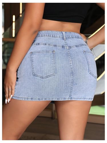Floerns Women's Plus Size High Waisted Denim Mini Skirt Casual Jean Skirts with Pockets2