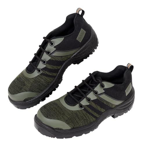 BLACK+DECKER Flyknit Black & Olive Green Sporty Design Safety Shoes for Men Lightweight | Antistatic & Antislip | Single Density | Fiber Toe | BXWB0185IN-FN | Size-12