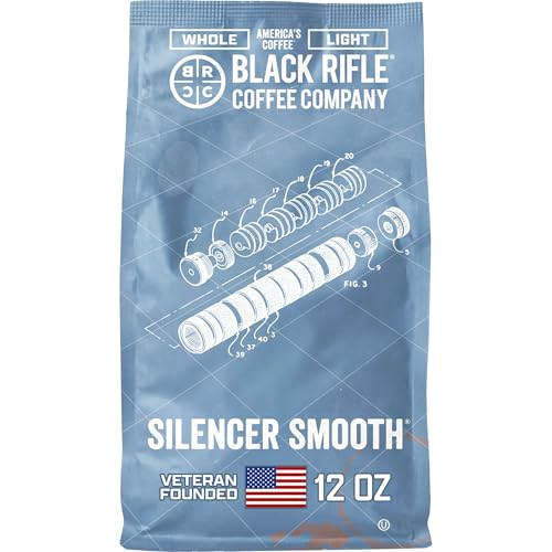 Black Rifle Coffee Company Silencer Smooth, 12oz Bag, Whole Bean Light Roast - Roasted Blend Made from Arabica Beans - Colombian & Brazilian Beans - Veteran Founded & American Made
